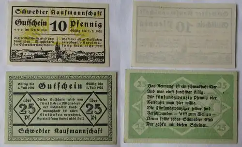 10 & 25 Pfennig Banknoten Notgeld Schwedter Kaufmannschaft um 1921 (109824)