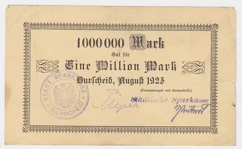 1 Million Mark Banknote Burscheid städtische Sparkasse 1923 (122283)