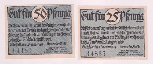25 & 50 Pfennig Banknoten Notgeld Stadt Glücksstadt 1919 (162983)