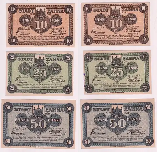 10, 25 & 50 Pfennig Banknoten Notgeld Stadt Zahna 1920 (162842)