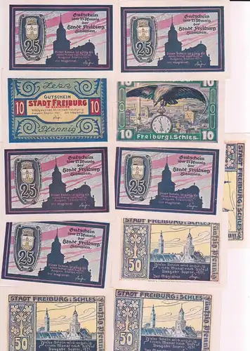 11 Banknoten Notgeld Stadt Freiburg in Schlesien 1921 (162880)