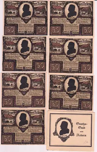 7 x 50 Pfennig Banknoten Notgeld Goethegeld von Artern 1921 OVP (162840)