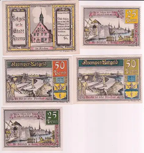 25, 2 x 50 & 2 x 100 Pfennig Banknoten Stadt Krempe Dezember 1920 (163301)