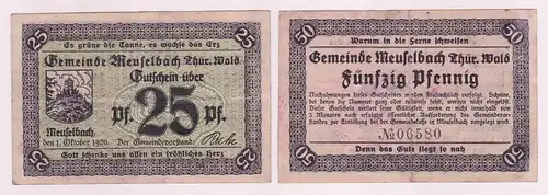 25 und 50 Pfennig Banknoten Notgeld Gemeinde Meuselbach 1920 (162801)