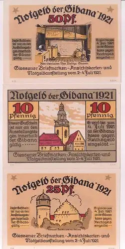 3 Banknoten Notgeld Giessen Gibana Notgeldausstellung 1921 (162801)