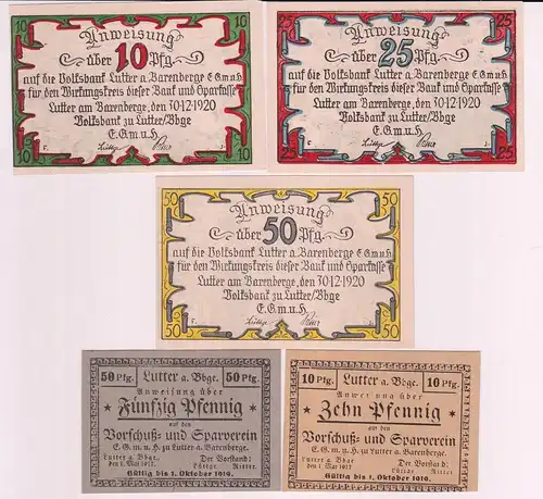 5 Banknoten Notgeld Sparverein Lutter am Barrenberge 1917/1920 (163442)