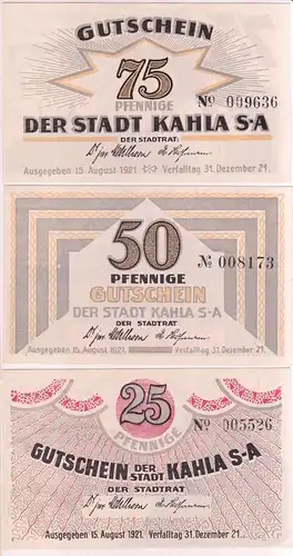 3 Banknoten Notgeld Stadt Kahla Porzellan Serie 1921 (163441)