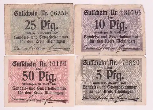 5,10,25 & 50 Pfennig Banknoten Notgeld Gewerbekammer Meiningen 1920 (162817)