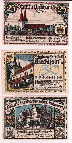 25, 50 & 75 Pfennig Banknoten Notgeld Stadt Kirchhain N.-L. 1921 (162809)