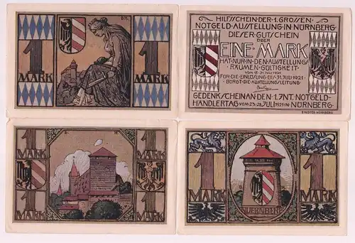 4 Banknoten Notgeld Notgeldausstellung in Nürnberg 1921 (163297)