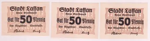 3 x 50 Pfennig Banknoten Notgeld Stadt Lassan o.D. (1920) (162821)
