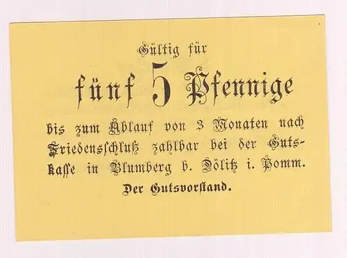 5 Pfennig Banknote Notgeld Blumberg bei Dölitz in Pommern (162820)