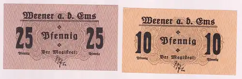 10 & 25 Pfennig Banknoten Notgeld Flecken Weener a.d.Ems 17.8.1920 (163359)