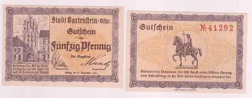 2 x 50 Pfennig Banknoten Notgeld Stadt Bartenstein in Ostpreußen 1921 (163082)
