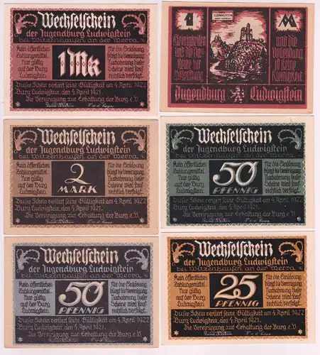 6 Banknoten Notgeld Witzenhausen Burg Ludwigstein 1921 (163046)