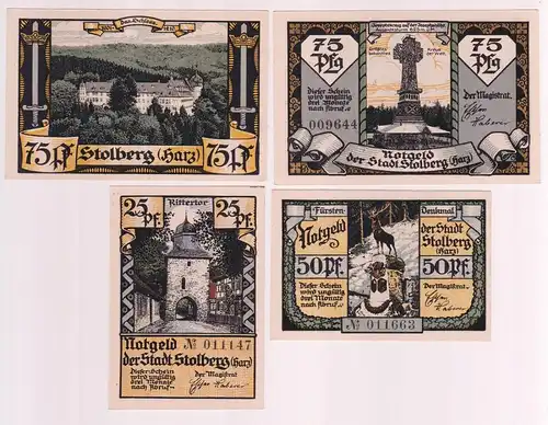 25, 50, 2 x 75 Pfennig Banknoten Stadt Stollberg am Harz o.D. (163244)