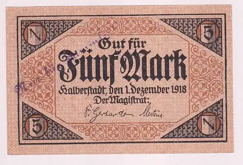 5 Mark Banknoten Notgeld Stadt Halberstadt 01.12.1918 (160074)