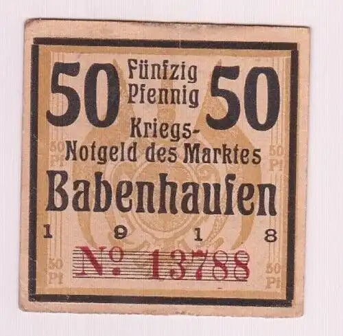 50 Pfennig Banknote Notgeld Markt Babenhausen 1918 (162824)