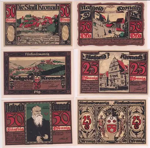 6 Banknoten Notgeld Stadt Kronach 1921 (160823)