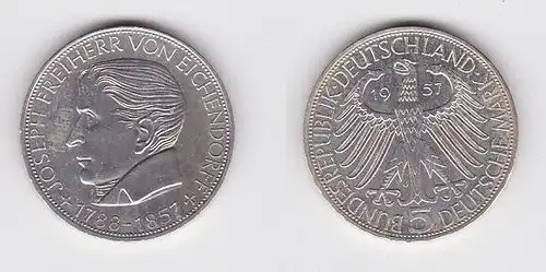 BRD Gedenk Münze 5 Mark Freiherr von Eichendorff 1957 vz+ (156796)
