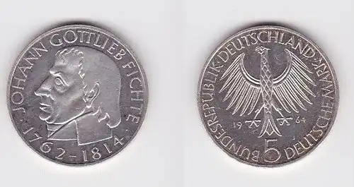 5 Mark Silber Münze Deutschland Johann Gottlieb Fichte 1964 J vz+ (156758)