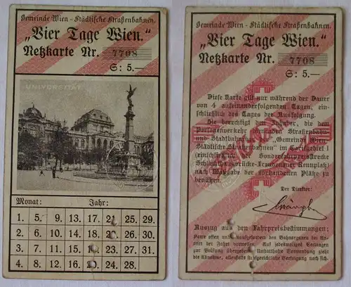 Städtische Strassenbahn Fahrkarte WIEN um 1920 Netzkarte 4 Tage Wien (118996)