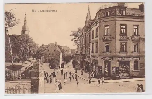 903424 Ak Hof in Bayern Lorenzstraße mit Materialwarenladen Ernst Wolf 1909