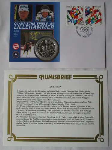 Numisbrief Norwegen 5 Kronen Münze Olympische Spiele Lillehammer 1994 (163025)
