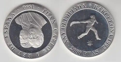 2000 Pesetas Silbermünze Spanien Olympiade Barcelona 1992, 1990 (112512)