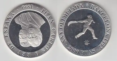 2000 Pesetas Silbermünze Spanien Olympiade Barcelona 1992, 1990 (113881)