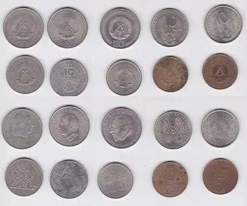 10 x DDR Gedenk Münzen 5, 10 und 20 Mark Schiller, Thälmann, 1.Mai (156402)