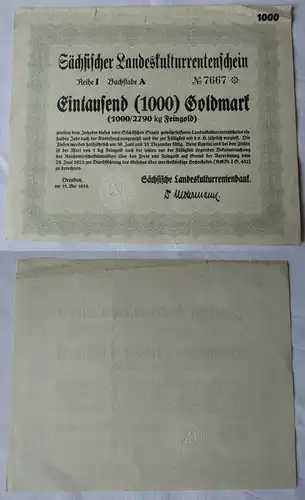 1000 Goldmark Rentenschein Landeskulturrentenbank Sachsen Dresden 1924 (157124)