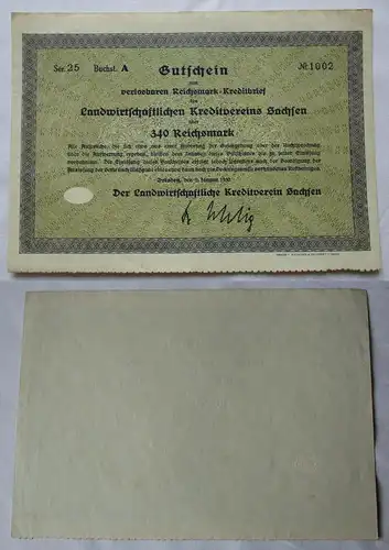 340 RM Kreditbrief Landwirtschaftlicher Kreditverein Sachsen 1930 (157122)