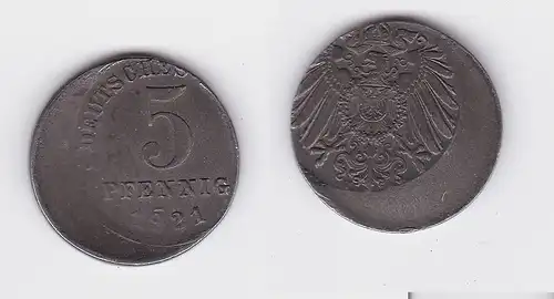 5 Pfennig Eisen Münze Deutsches Reich 1921 E, FEHLPRÄGUNG Jäger 297 (122891)