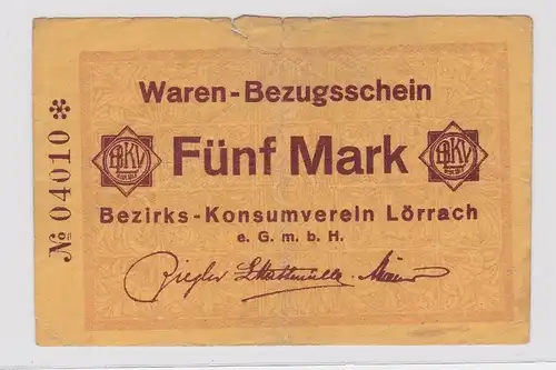 5 Mark Banknote Waren Bezugsschein Bezirks Konsumverein Lörrach  (126726)