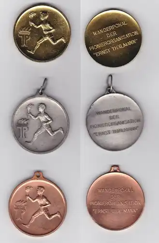 3 DDR Medaillen Wanderpokal Pionierorganisation in Gold, Silber & Bronze(137699)