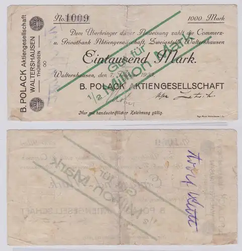 1/2 Millionen Mark Banknote Inflation Waltershausen B.Polack AG 1923 (126430)