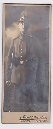 79988 Kabinett Foto Soldat mit Pickelhaube Sachsen Chemnitz 1914