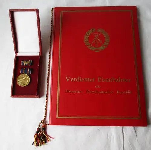DDR Abzeichen Orden Verdienter Eisenbahner + Urkunde 1985 Bartel 59f (130570)