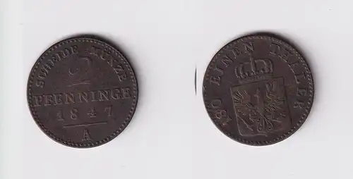 2 Pfennig Kupfer Münze Preussen 1847 A f.ss (153048)