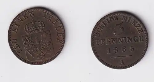 3 Pfennig Kupfer Münze Preussen 1865 A ss (151773)