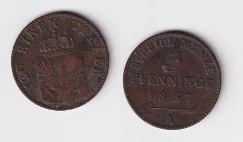 3 Pfennig Kupfer Münze Preussen 1857 A f.ss (151316)