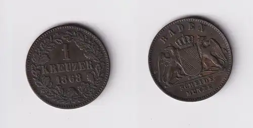 1 Kreuzer Kupfer Münze Baden 1868 ss (154199)