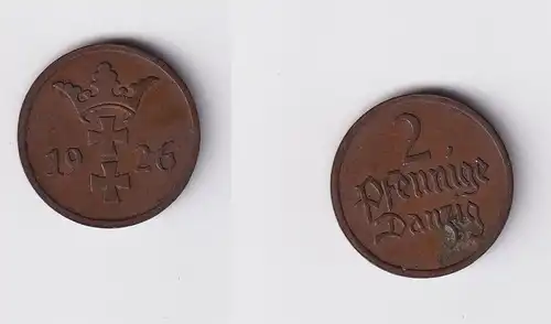2 Pfennig Kupfer Münze Danzig 1926 Jäger D 3 vz (156445)