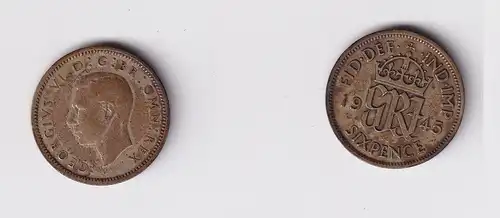 6 Pence Silber Münze Großbritannien 1945 Georg VI. (150225)