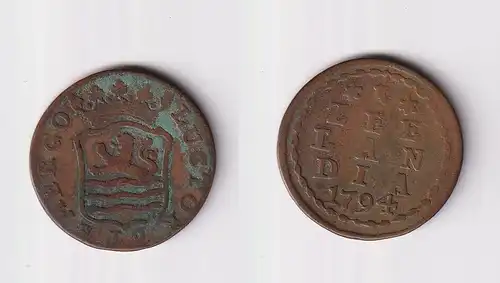 1 Duit Bronze Münze Niederlande Zeeland vereinte Provinz 1794 f.ss (156814)