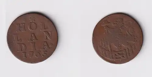 1 Duit Bronze Münze Niederlande Provinz Holland 1765 f.ss (154371)
