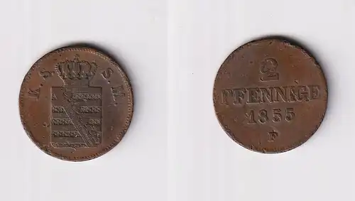 2 Pfennig Kupfer Münze Sachsen 1855 F (152731)