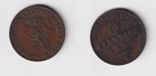 3 Pfennig Kupfer Münze Reuss-Schleiz Jüngere Linie 1862 A (157230)