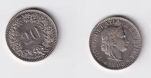20 Rappen Kupfer Nickel Münze Schweiz 1893 B vz (153288)